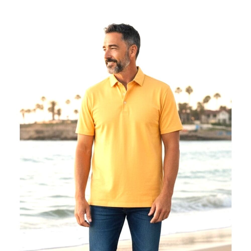 tasc Performance SS Polo Collared Shirt Yellow Modal Blend Golf Beach Mens Med